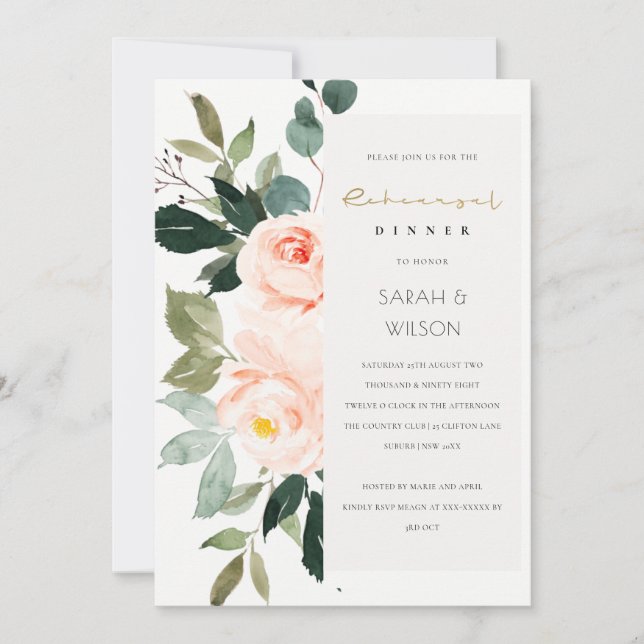 Eucalyptus Blush Rose Pink Rehearsal Dinner Invite (Front)