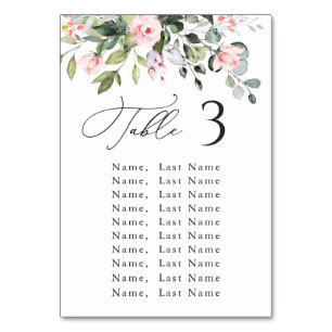 Eucalyptus Blush Roses Table Number Seating Chart