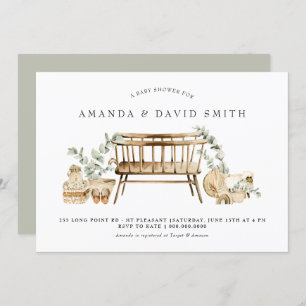 Eucalyptus Bohemian Baby Shower Sage Green Invitation