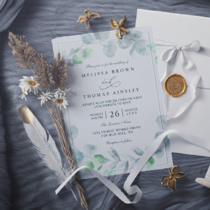 Eucalyptus Bohemian Elegant Modern QR Code Wedding Invitation