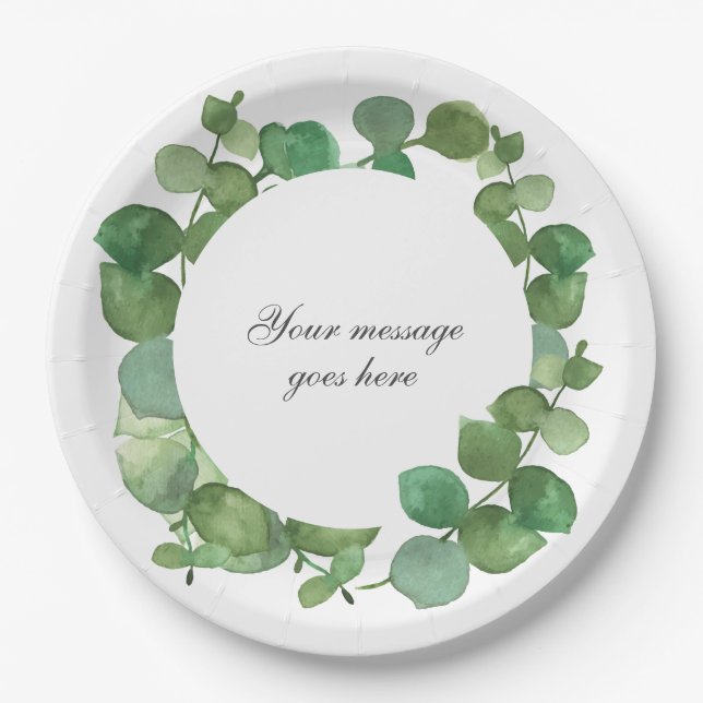 Eucalyptus Boho Greenery Floral Paper Plate (Front)