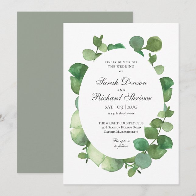 Eucalyptus Boho Greenery Floral Wedding Invitation (Front/Back)