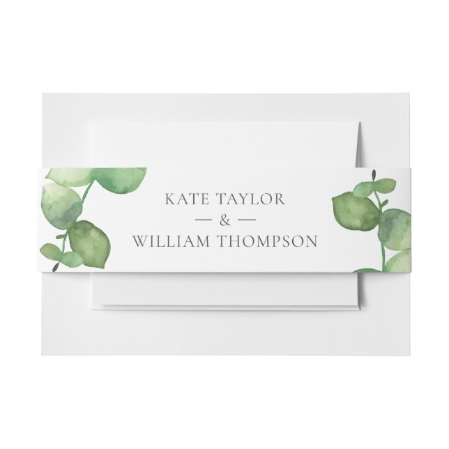 Eucalyptus Boho Greenery Floral Wedding Invitation Belly Band (Front Example)