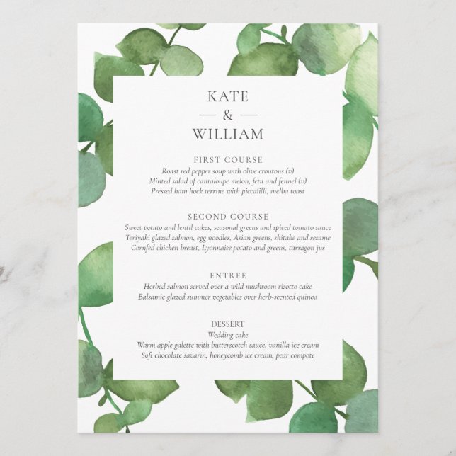 Eucalyptus Boho Greenery Floral Wedding Menu (Front)