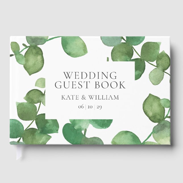 Eucalyptus Boho Greenery Wedding Guest Book (Front)