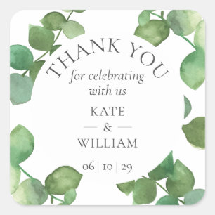 Eucalyptus Boho Greenery Wedding Thank You Square Sticker