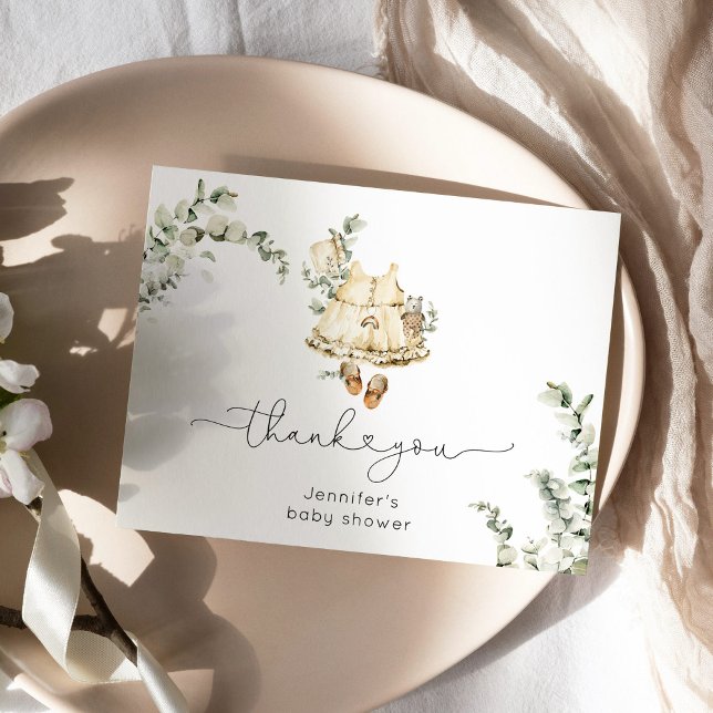 Eucalyptus boho nursery clothes baby shower thank you card (Creator Uploaded)
