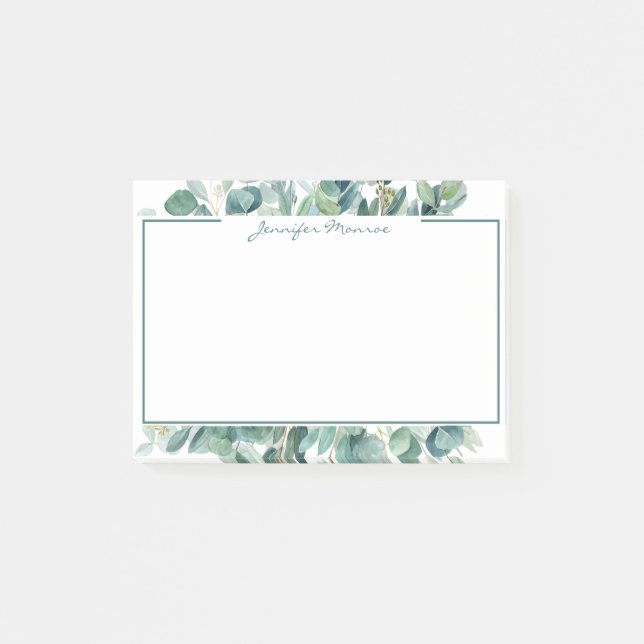 Eucalyptus border personalised lined post-it notes (Front)