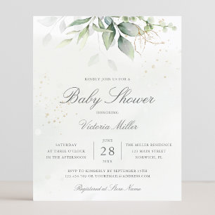 Eucalyptus Botanical Baby Shower Budget Invitation