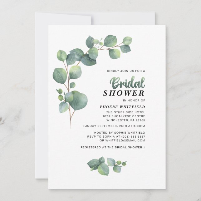 Eucalyptus Botanical Bridal Shower Greenery Invitation (Front)