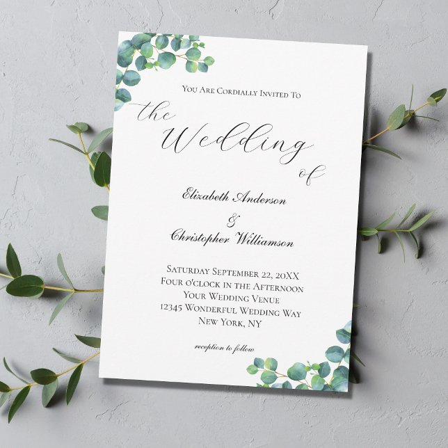 Eucalyptus Botanical Elegant Script Modern Invitation (Creator Uploaded)
