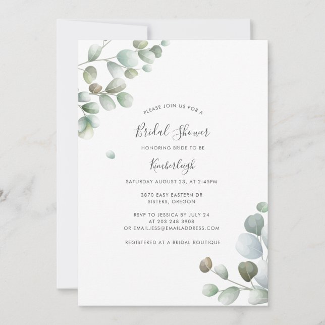 Eucalyptus Botanical Foliage Bridal Shower Invitation (Front)