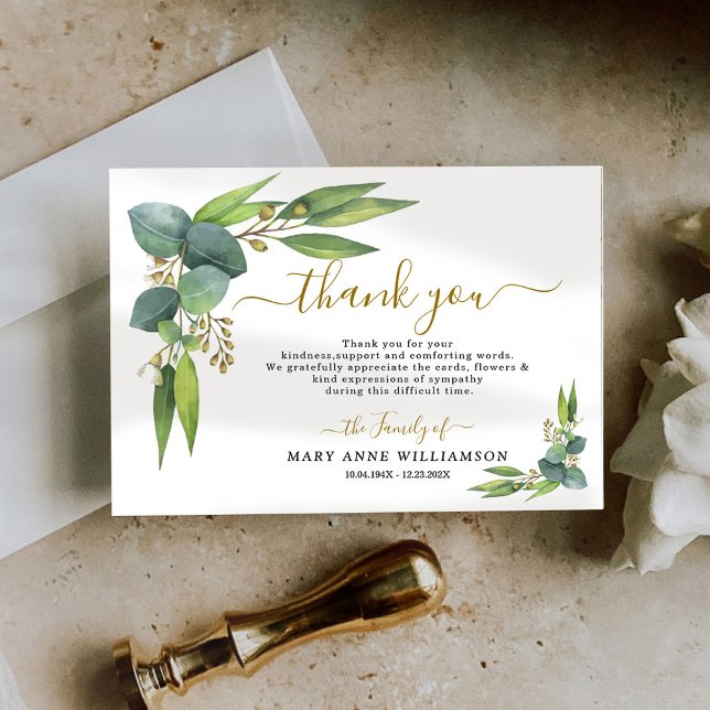 Eucalyptus Botanical Funeral Thank You Card (Creator Uploaded)