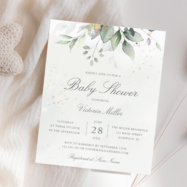Eucalyptus Botanical Gold Baby Shower Invitation (Creator Uploaded)