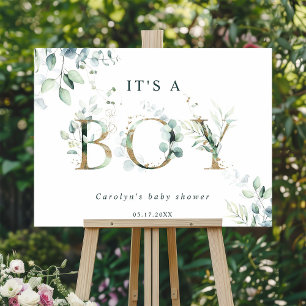 Eucalyptus Botanical Gold Letter Boy Baby Shower  Poster
