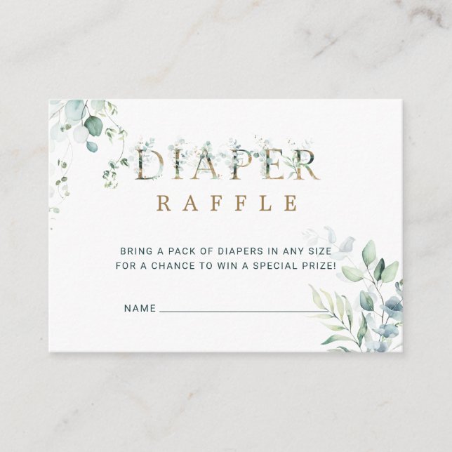 Eucalyptus Botanical Gold Letter Diaper Raffle  Enclosure Card (Front)