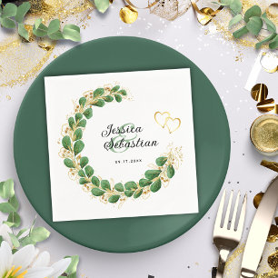 Eucalyptus Botanical Green & Gold Elegant Wedding Napkin