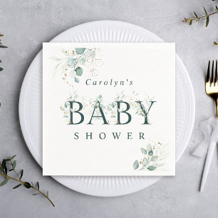 Eucalyptus Botanical Green Letter Baby Shower  Napkin