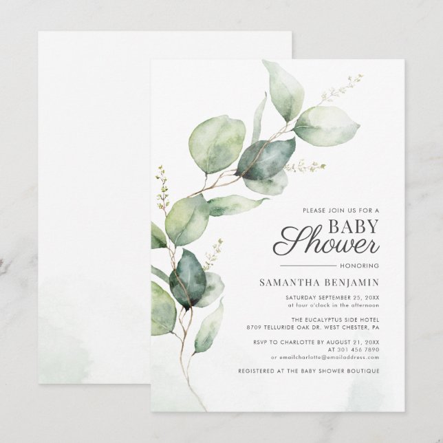 Eucalyptus Botanical Greenery Baby Shower Invitation (Front/Back)