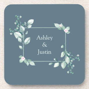 Eucalyptus Botanical Greenery Blue Coaster Set
