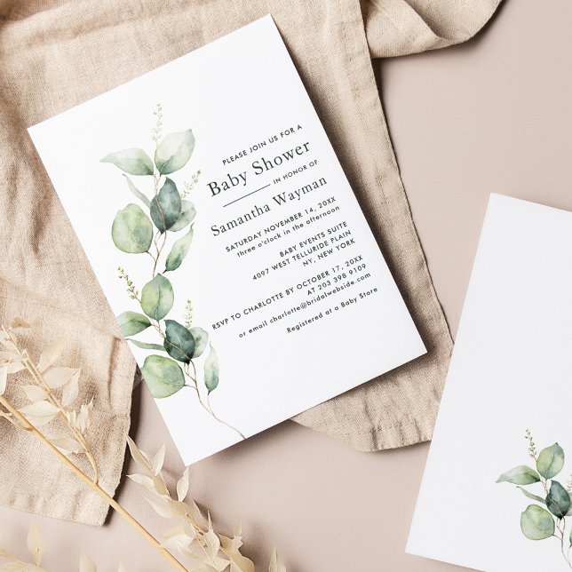 Eucalyptus Botanical Greenery Boy Baby Shower Invitation (Eucalyptus Greenery Baby Shower Invitation)