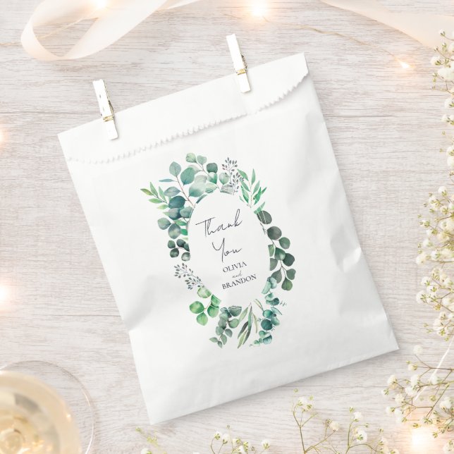 Eucalyptus Botanical Greenery Leaves Wedding Favour Bags (Clipped)