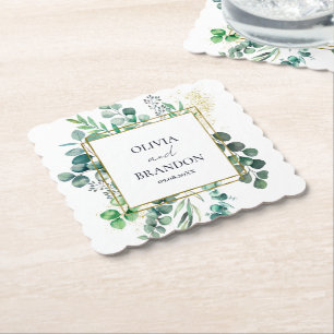 Eucalyptus Botanical Greenery Leaves Wedding Paper Coaster