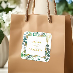 Eucalyptus Botanical Greenery Leaves Wedding Square Sticker