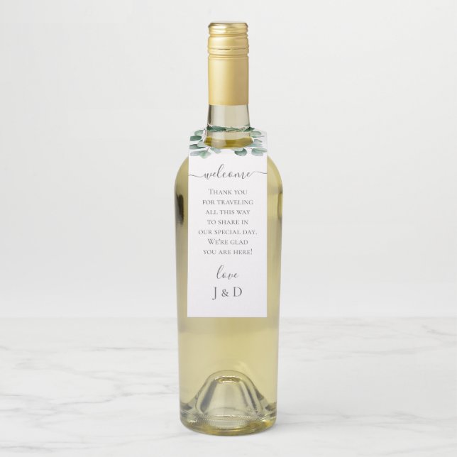 Eucalyptus Botanical Greenery  Wedding Bottle Tag (On Bottle)