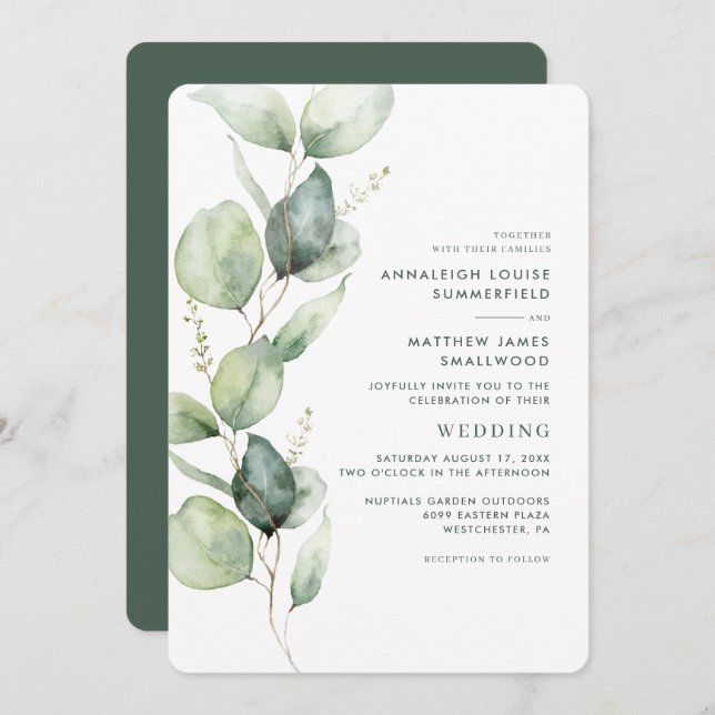 Eucalyptus Botanical Greenery Wedding Invitation (Front/Back)