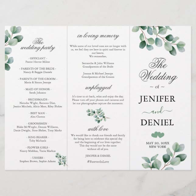 Eucalyptus Botanical Greenery  Wedding Programme (Front)