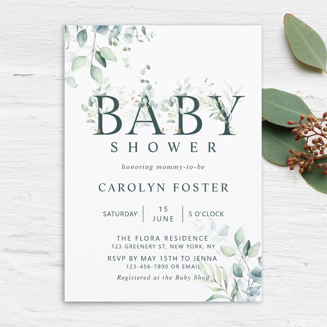 Eucalyptus Botanical Letter Baby Shower Invitation (Creator Uploaded)
