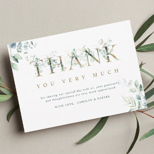 Eucalyptus Botanical Letter Gold & Green Thank You Card