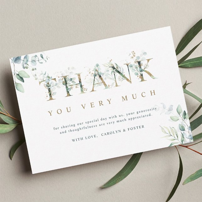 Eucalyptus Botanical Letter Gold & Green Thank You Card (Creator Uploaded)