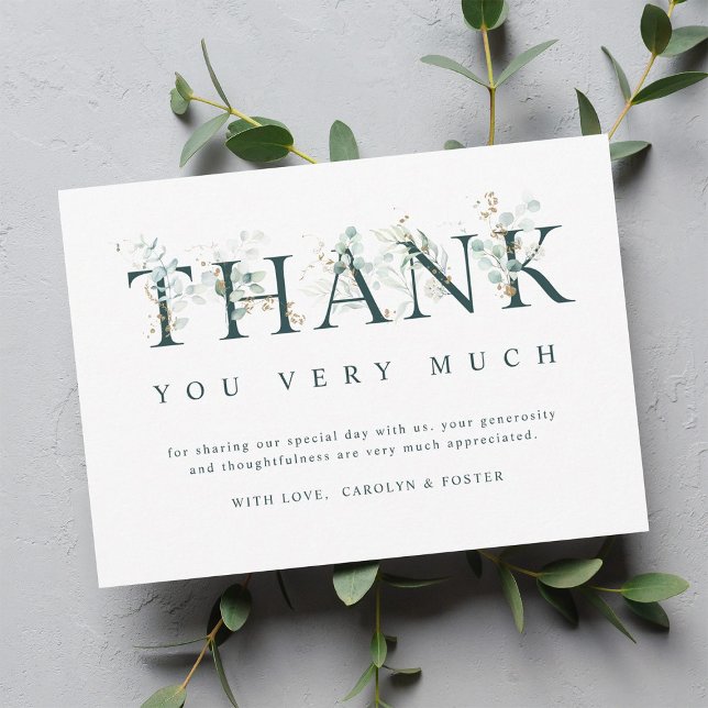 Eucalyptus Botanical Letter Green & White Thank You Card (Creator Uploaded)