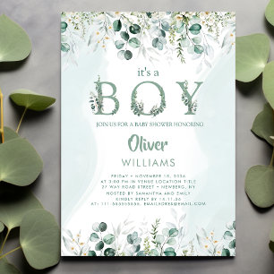 Eucalyptus Botanical Letter It's A Boy Baby Shower Invitation