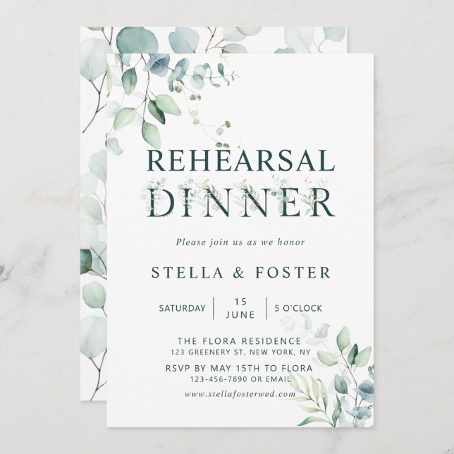 Eucalyptus Botanical Letter Rehearsal Dinner Invitation (Front/Back)