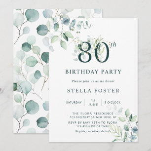 Eucalyptus Botanical Number 80th Birthday Party Invitation
