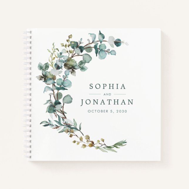Eucalyptus Botanical Personalised Wedding Notebook (Front)