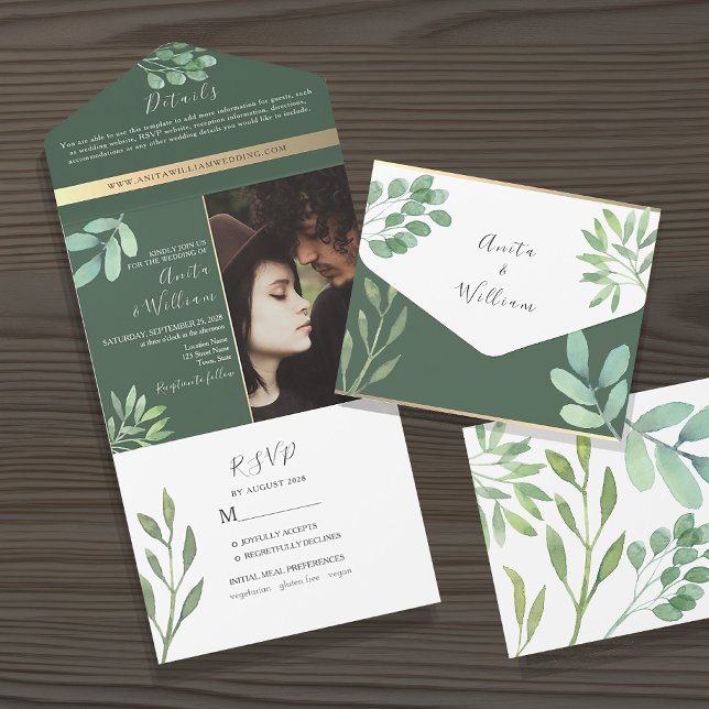 Eucalyptus Botanical Photo Wedding All In One Invitation (Creator Uploaded)