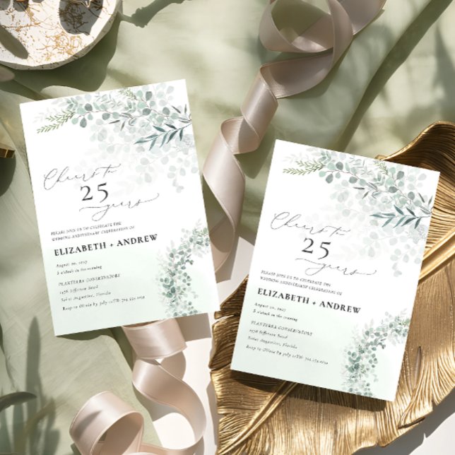 Eucalyptus Botanical Sage Any Year Anniversary Invitation (Creator Uploaded)