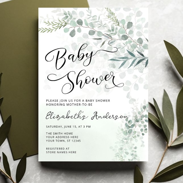 Eucalyptus Botanical Sage Green Baby Shower Invitation (Creator Uploaded)