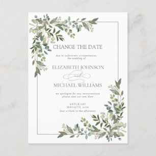 Eucalyptus Botanical Sage Green Change The Date Ho Holiday Postcard