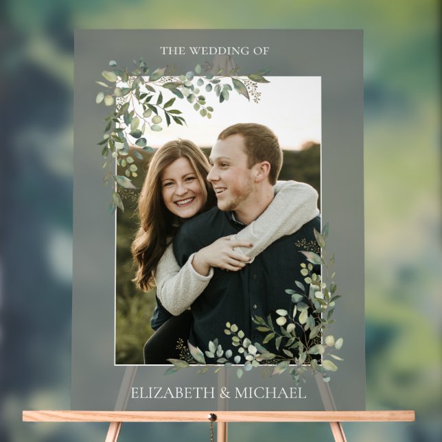 Eucalyptus Botanical Sage Green Photo Wedding Acrylic Sign (Neutral)