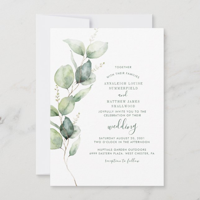 Eucalyptus Botanical Sage Green Wedding Invitation (Front)