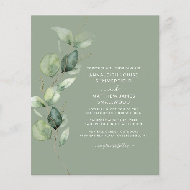 Eucalyptus Botanical Sage Green Wedding Invitation (Front)