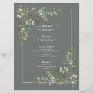 Eucalyptus Botanical Sage Green Wedding Menu