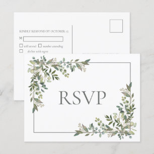 Eucalyptus Botanical Sage Green Wedding RSVP Invitation Postcard