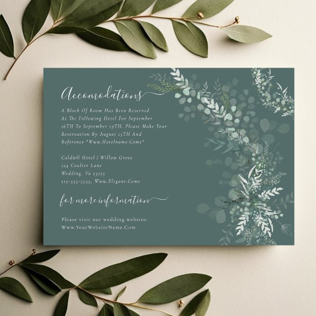 Eucalyptus Botanical Sage Wedding Accommodation  Enclosure Card (Creator Uploaded)