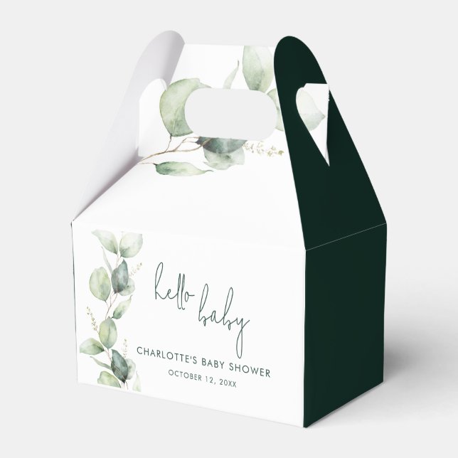 Eucalyptus Botanical Script Baby Shower Favour Box (Front Side)